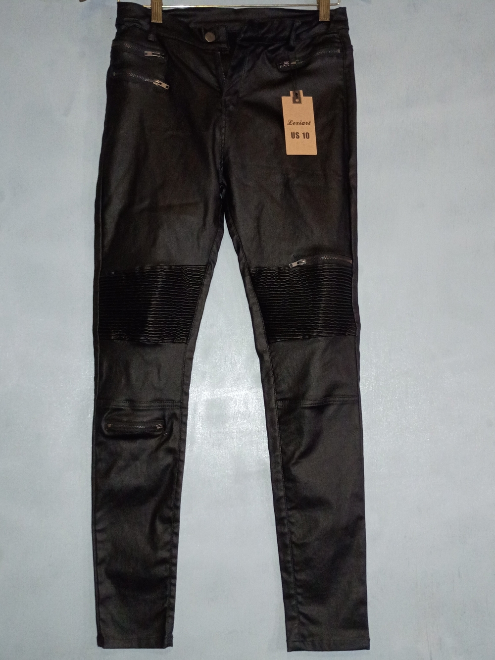 Black Moto Skinny Pants with Ribbed Knee Detail
